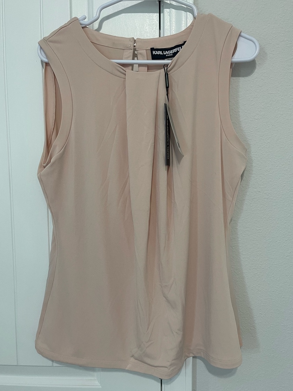 Karl Lagerfeld Paris Sleeveless Pleat Front Top